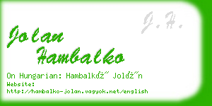 jolan hambalko business card